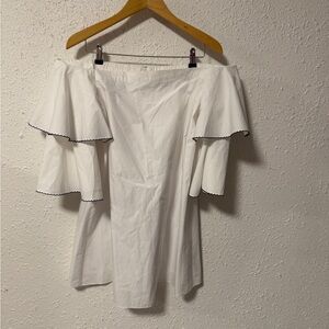 DO+BE White Off-Shoulder mini dress with Black Trim Bridal Wedding